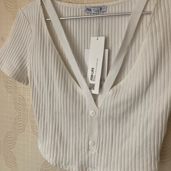 ZARA White Ribbed Crop Top - Picture 4 of 5